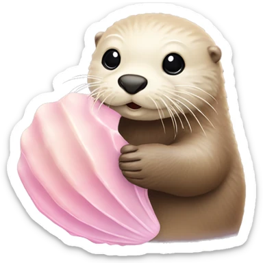 beige sea otter holding pastel pink sea shell sticker