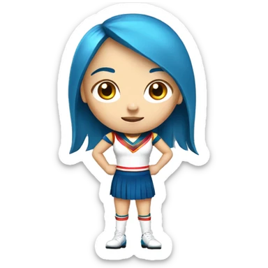 White girl cheerleader with blue hair with bang, with a red and gold uniform sticker