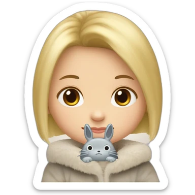 bébé fille blonde décoiffée avec une peluche Totoro  sticker