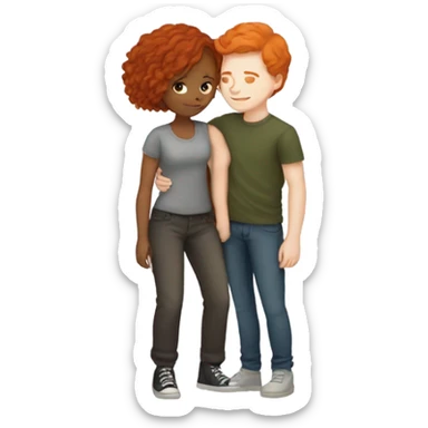 Short haired boy and redheaded girl long hair cuddling  sticker