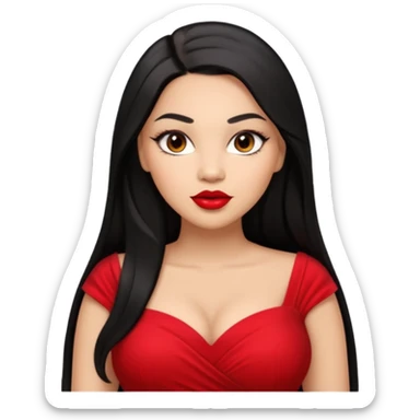 Light skin brown eyes glamorous full figured women black long straight hair red lips sticker