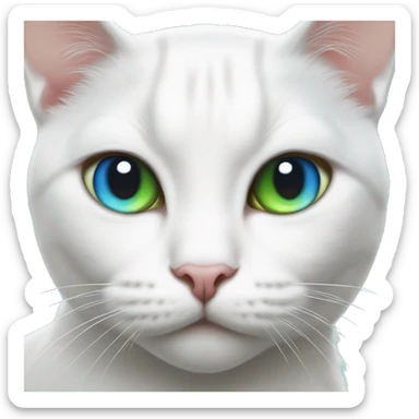 White cat with heterocromia, one eye color blue and the other eye color green sticker