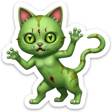 green zombie cat full body with action pose sticker