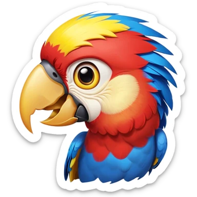 Cinematic Comical Macaw Portrait Emoji, Head tilted dramatically with an exaggeratedly shocked expression, featuring vibrant, bold plumage and wide, comically expressive eyes full of humorous disbelief, Simplified yet hilariously expressive features, highly detailed, glowing with a slightly sassy tropical glow, high shine, dramatic yet playful, stylized with an air of quirky avian attitude, soft glowing outline, capturing the essence of a meme-worthy macaw that looks ready to side-eye its way into viral fame! sticker