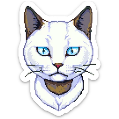 a close up portrait of a realistic adult white cat with black ears, he is giving skeptical slant eyed side-eye to the camera, cutscene graphic
 sticker
