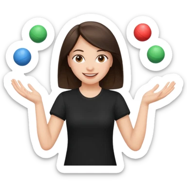 a brunette girl in a black shirt is  juggling  with two hands  sticker