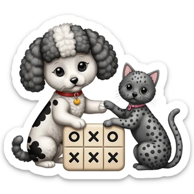 Cat playing tic-tac-toe with a poodle sticker