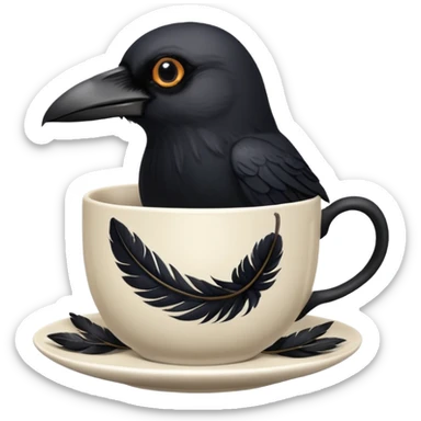 create a crow hoalding tea cup  2d sticker