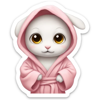 sad portait of adorable baby rabbit in big bathrobe and big cute eyes sticker