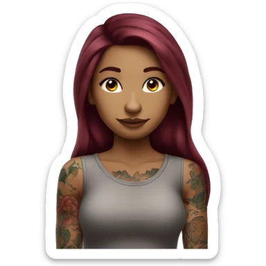 Beautiful tattooed  burgundy long haired woman blushing sticker