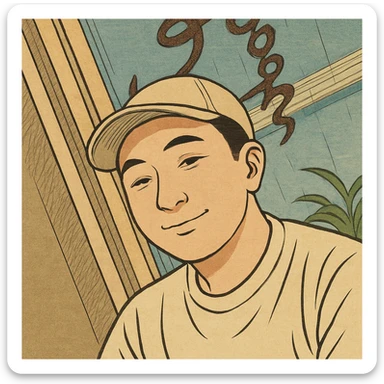 Transform this person into ukiyo-e style, focusing on traditional Japanese illustration with bold outlines and soft color gradients. sticker