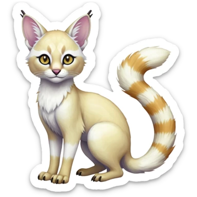 Colorful tropical pearly-albino-white iridescent glorious divine exotic cute cool beautiful shiny beautiful fantasy-caracal-civet-genet-sergal-vernid-Cacomistle-oncilla-animal-Fakémon-hybrid-fursona with tufted ears (full body) sticker