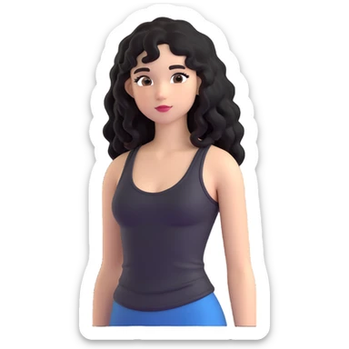A girl with long, curly black hair wearing a thin black tank top is a K-pop idol. sticker
