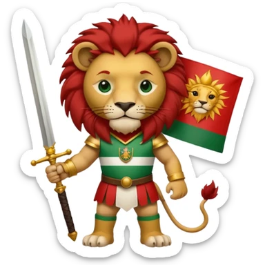 پرچم شیر و خورشید رو بساز پرچم سبز و سفید و قرمز سبز بالا سفید وسط و قرمز پایین و در وسط پرچم یعنی تو بخش سفید یک  شیر باشه که در دستش شمشیر است و پست شیر تویه همون بخش یک خورشید است  sticker