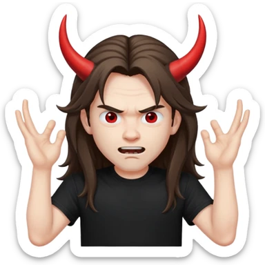Long haired headbanging with hands in devil horns position sticker