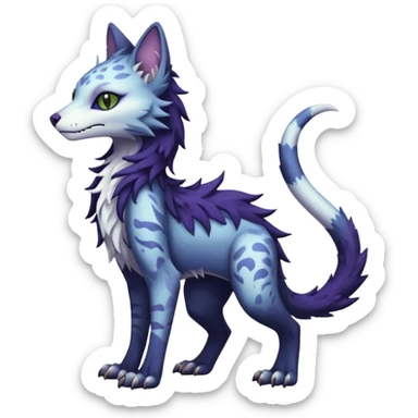 Kawaii dark cute gloomy ghoulish edgy fantasy ethereal feline-vernid-sergal-monster-fursona animal creature full body with intricate markings  sticker