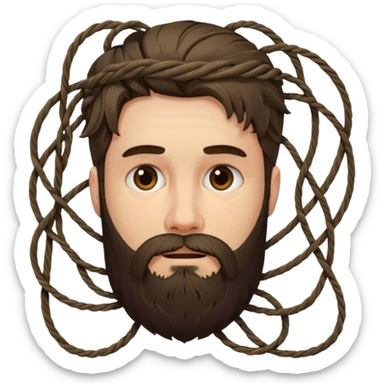 Bearded man tangled in strings sticker
