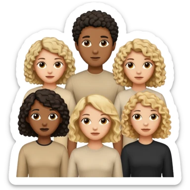 group of people  together ; men and women with brown, blonde, black hair- short hair, long hair and curly hairr wearing beige shirts aesthetic no collar, brown people, white people, black people sticker