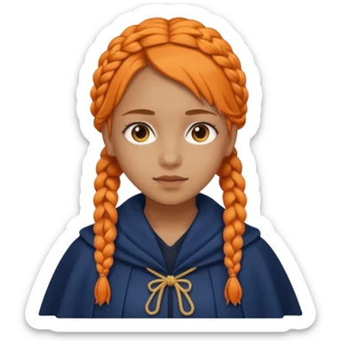 orange braids hair girl, tan skin, wear navy cloak sticker