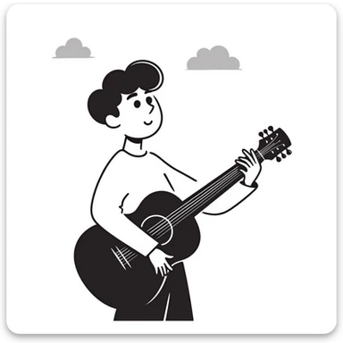 A musician holding a guitar, with a sad expression, looking up at the sky, waiting for an opportunity sticker