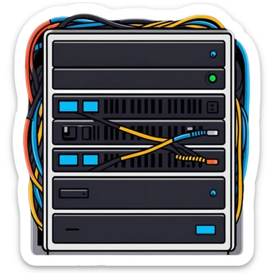 Messy IT network rack sticker