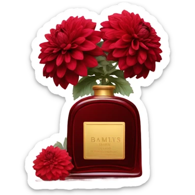 Dark red vintage French style perfume bottle with red dahlias sticker
