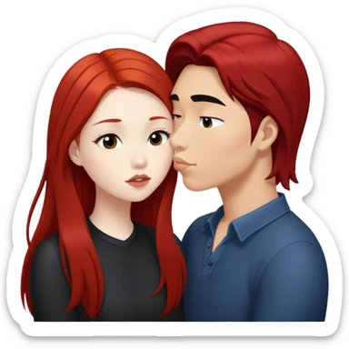 long hair asian boy kisses redhead white girl  sticker