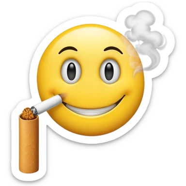 Smiley face with rolled eyes smokes a cigarette sticker