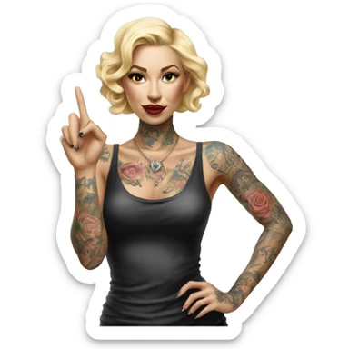 Blonde elegant women, her Body Covered with Tattoos, POINTING YOU with her HAND , Hyper realistic sticker
