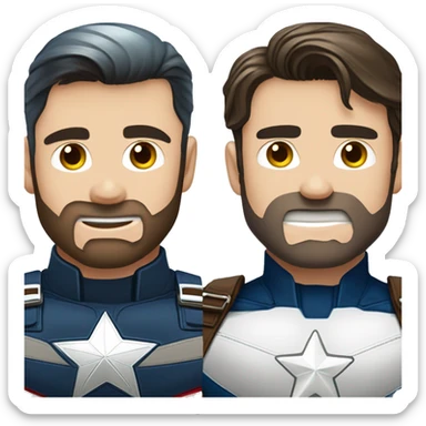 captain america and bucky barnes face emoji side by side, not mixed, captian america face shoud be with mask and without beard sticker