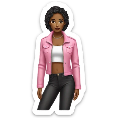 pink jacket white crop top women emoj sticker