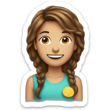 a girl with brown hair with chips instead of front tooth sticker