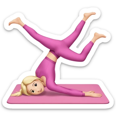 A fair-haired girl in a pink suit does a back bridge on a mat. two legs and a bridge to the other side.the feet are on the mat, the back is arched inward and the hands are stretched towards the legs sticker