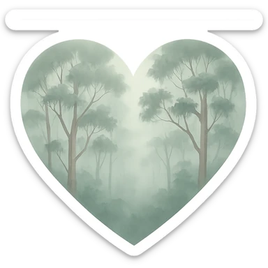 heart with a misty eucalyptus forest, clean digital illustration sticker