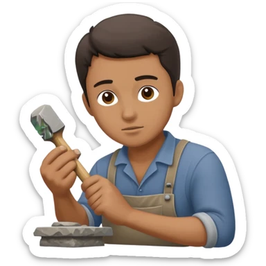 a sculptor during sculpting rock sticker
