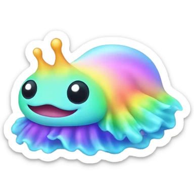 Kawaii neon rainbow big baby sea slug with pastel rainbow tail  sticker