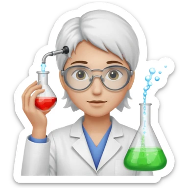 A person in a white coat is experimenting with chemicals. sticker