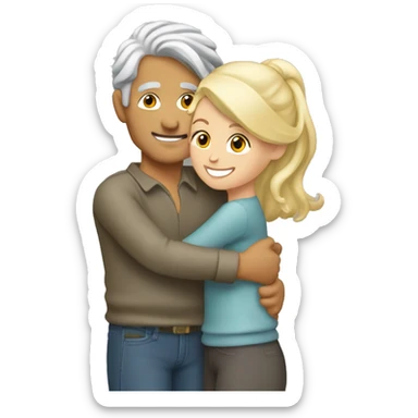 Gray haired bead guy with blonde girl hugging sticker