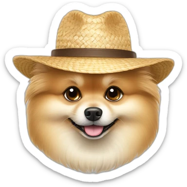 cream pomeranian wearing a straw hat sticker