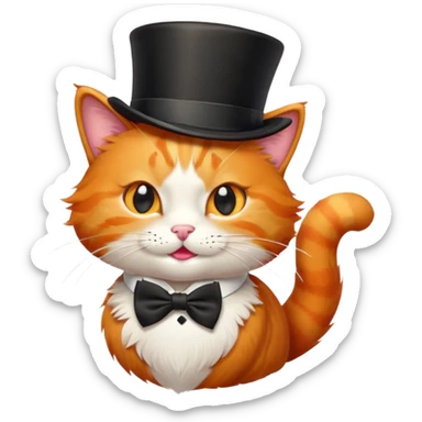 orange cat with top hat and bow tie, winking, playful expression sticker