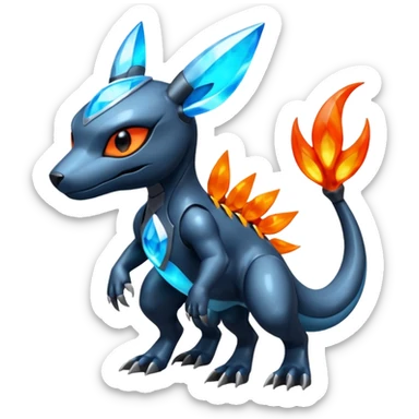 Shiny Futuristic Dusknoir-Salandit-Glaceon-Fakémon-hybrid-creature (full body)  sticker