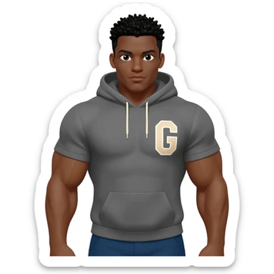 Black male look superstrong Grey hoodie and beige short letters G black g armsbi hair full body sticker