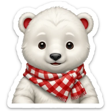 baby Polar Bear, smiling, wearing red Checkered Triangle scarf sticker
