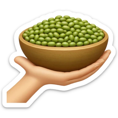 realistic mung beans, handful, whole, oval, glossy, earthy green, brown undertones, smooth, firm, size and tone variation, no bowl, sprouts, packaging, or faces, clean 3D, soft lighting, transparent background, emoji scale sticker