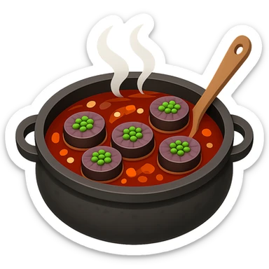 Remove the egg from the sundae gukbap, keep the rest of the ingredients and the steaming soup in the earthenware pot. The style is Apple emoji style with no background. sticker