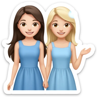 happy long hair brunette girl in light pink dress and blonde girl in light blue dress sticker