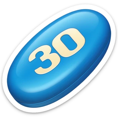 blue pill that says 30 on it sticker