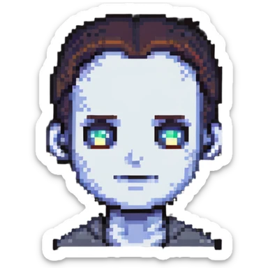 Pixel art of a guy with a giant forehead, male character sticker