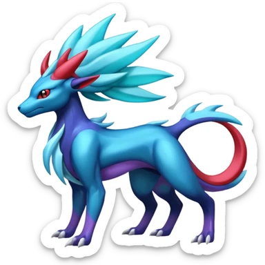 Shiny Dark Edgy Suicune-Salamence-Manectric-Aurorus-Fakémon-hybrid-creature (full body)  sticker