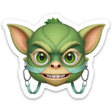Gremlin with a face mask on sticker